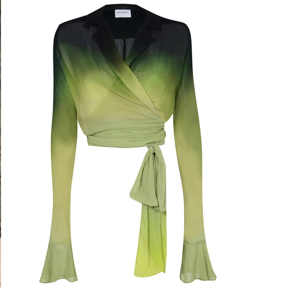 Rat & Boa Cypress Blouse Shirt Top Green Gradient Wrap Silk XXS